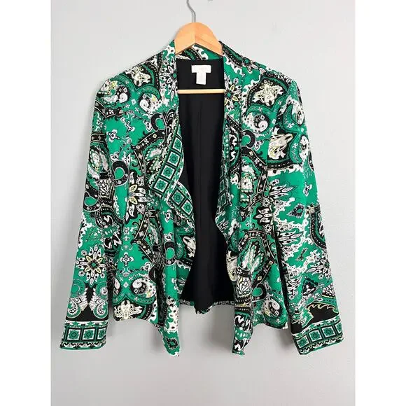 Chico's Women's M Blazer‎ Jacket Paisley Open Front Waterfall Art to Wear Career - Picture 9 of 9